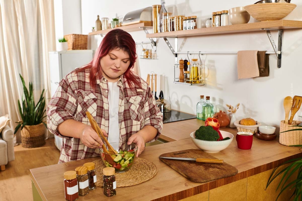 gesund-abnehmen-koch-rezept-kueche-studio-frau-gemuese-marmaladen-fructose-fruchtzucker-industrie